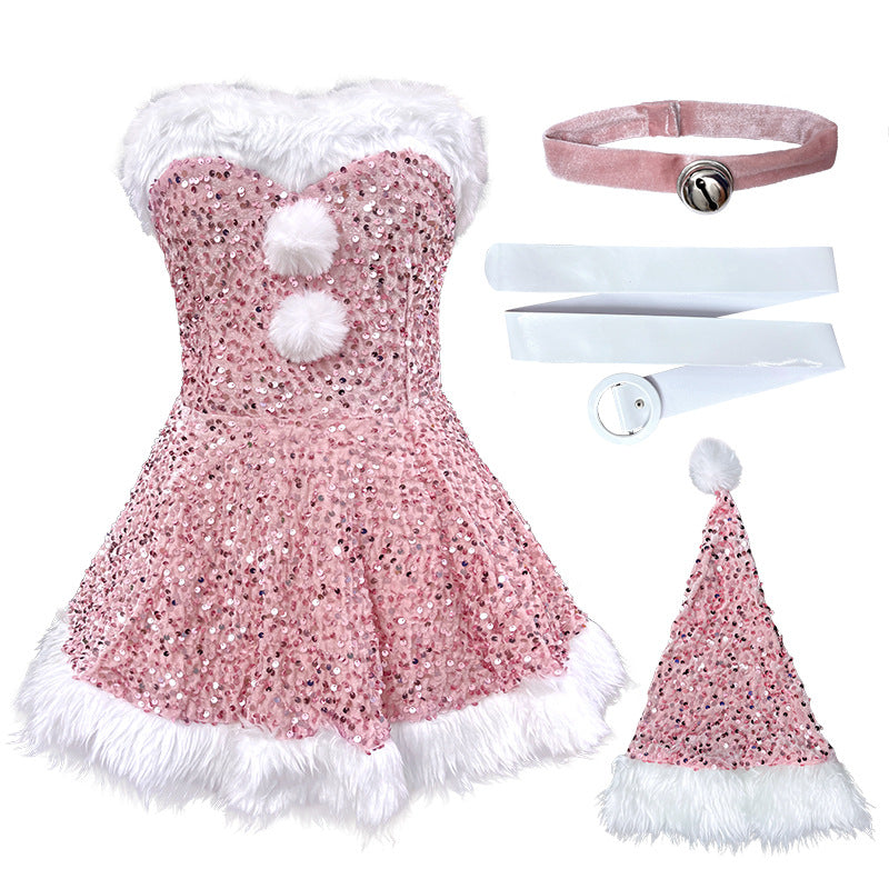 Sexy Lingerie Christmas Sequin Strapless Dress – Sparkly Santa Party Outfit for Womenz
