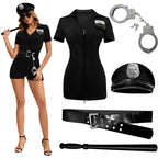 Women’s Sexy Police Cosplay Costume for Halloween Party – Blue Uniform with Handcuffs and Hat