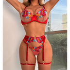 Embroidered Sexy Lingerie Set – Floral Lace 4-Piece Set