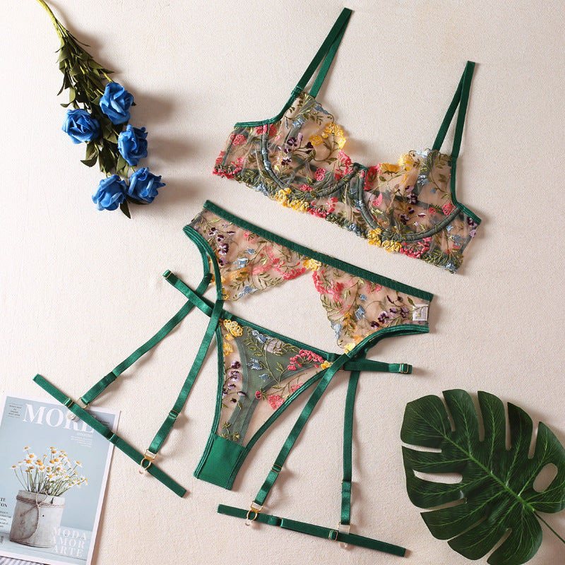 Sexy Floral Embroidered Lingerie Set with Adjustable Straps