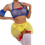 Sexy Lingerie Set - Blue Sheer Top, Yellow Transparent Skirt, and White Stockings