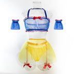 Sexy Lingerie Set - Blue Sheer Top, Yellow Transparent Skirt, and White Stockings