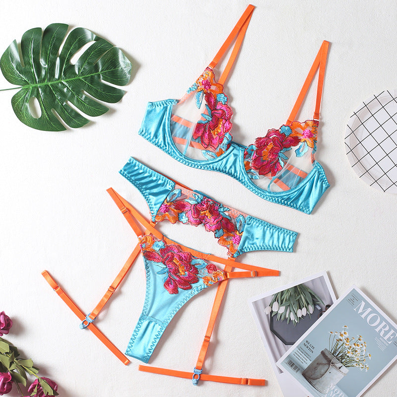 Sexy Floral Embroidered Lingerie Set with Adjustable Straps