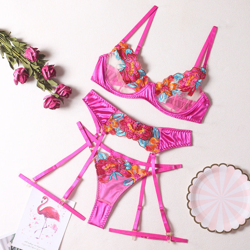 Sexy Floral Embroidered Lingerie Set with Adjustable Straps