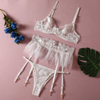 Sexy Lingerie Embroidered Corset Garter Belt 3-Piece Set