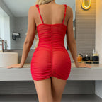 Sexy Lingerie Red Embroidered Lace Babydoll Set with Thong