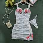Sexy Lingerie Red Embroidered Lace Babydoll Set with Thong