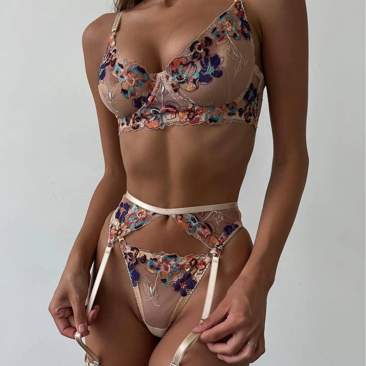 Sexy Lingerie Embroidered Set with Adjustable Straps