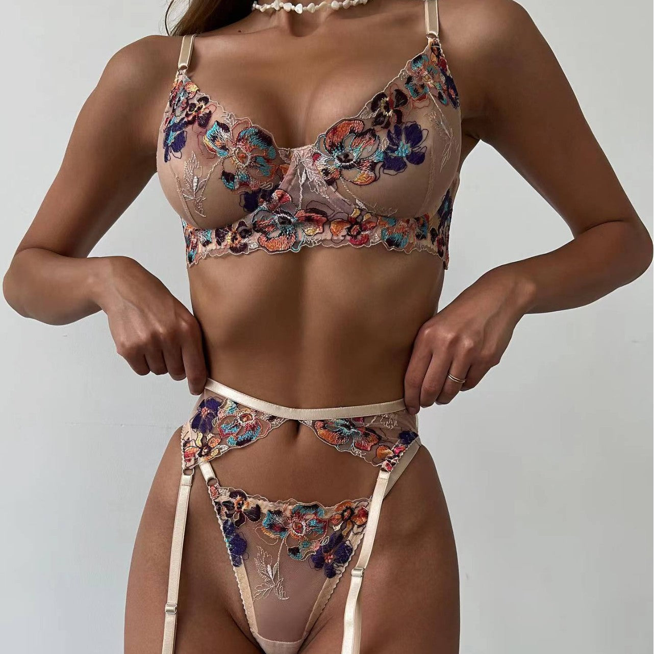 Sexy Lingerie Embroidered Set with Adjustable Straps