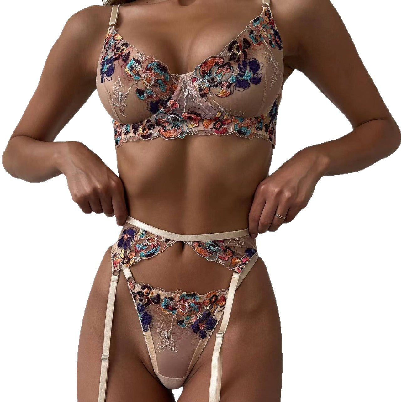 Sexy Lingerie Embroidered Set with Adjustable Straps