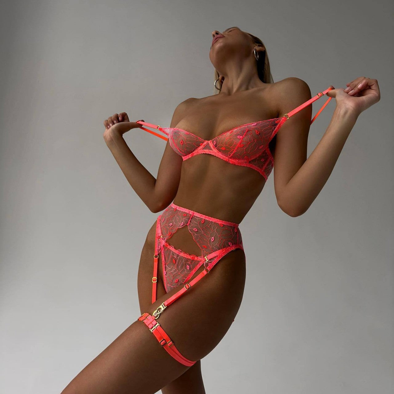 Sexy Lingerie Embroidered Thong Set with Leg Harness