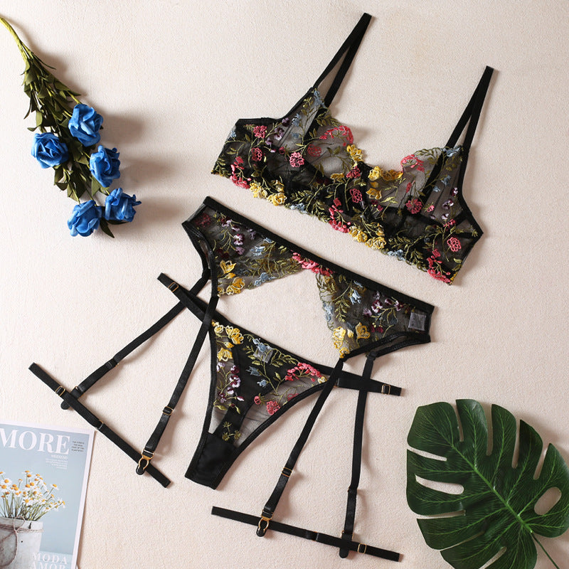 Sexy Floral Embroidered Lingerie Set with Adjustable Straps