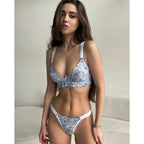 Sexy Floral Embroidered Transparent Lingerie Set with Underwire Bra