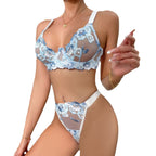Sexy Floral Embroidered Transparent Lingerie Set with Underwire Bra