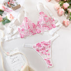 Sexy Floral Embroidered Transparent Lingerie Set with Underwire Bra
