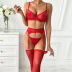 Sexy Lingerie Heart Embroidered Lace 5-Piece Set with Stockings