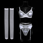 Sexy Lingerie Heart Embroidered Lace 5-Piece Set with Stockings