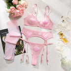 Sexy Lingerie Heart Embroidered Lace 5-Piece Set with Stockings