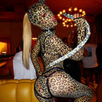 Leopard Print Cutout Chest Bodycon Two‑Piece Sexy Lingerie Set