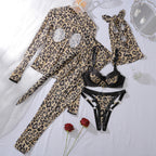 Leopard Print Cutout Chest Bodycon Two‑Piece Sexy Lingerie Set