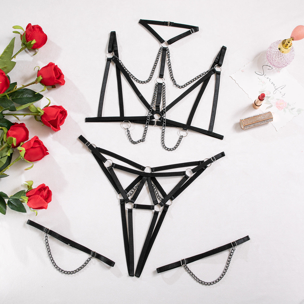Sexy Lingerie with Metal Chain Details – Seductive Open Design Set