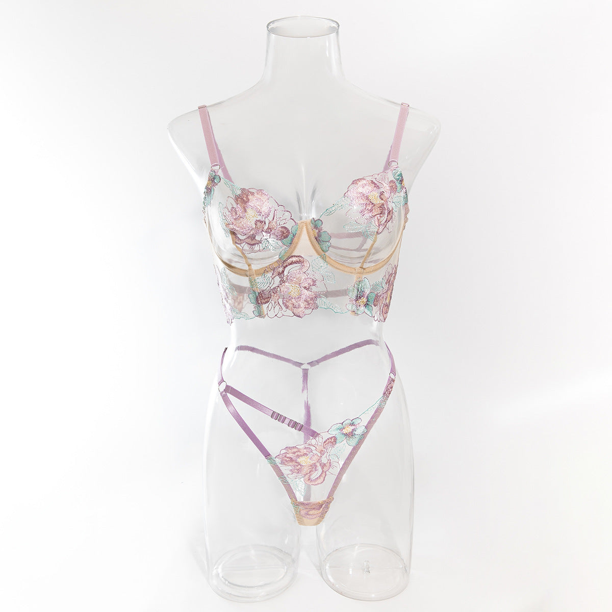 Sexy Lingerie Purple Floral Embroidered Bra Set