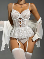 Sexy Lingerie Red Lace Nightgown with Bow Detail – Seductive Sleepwear Set